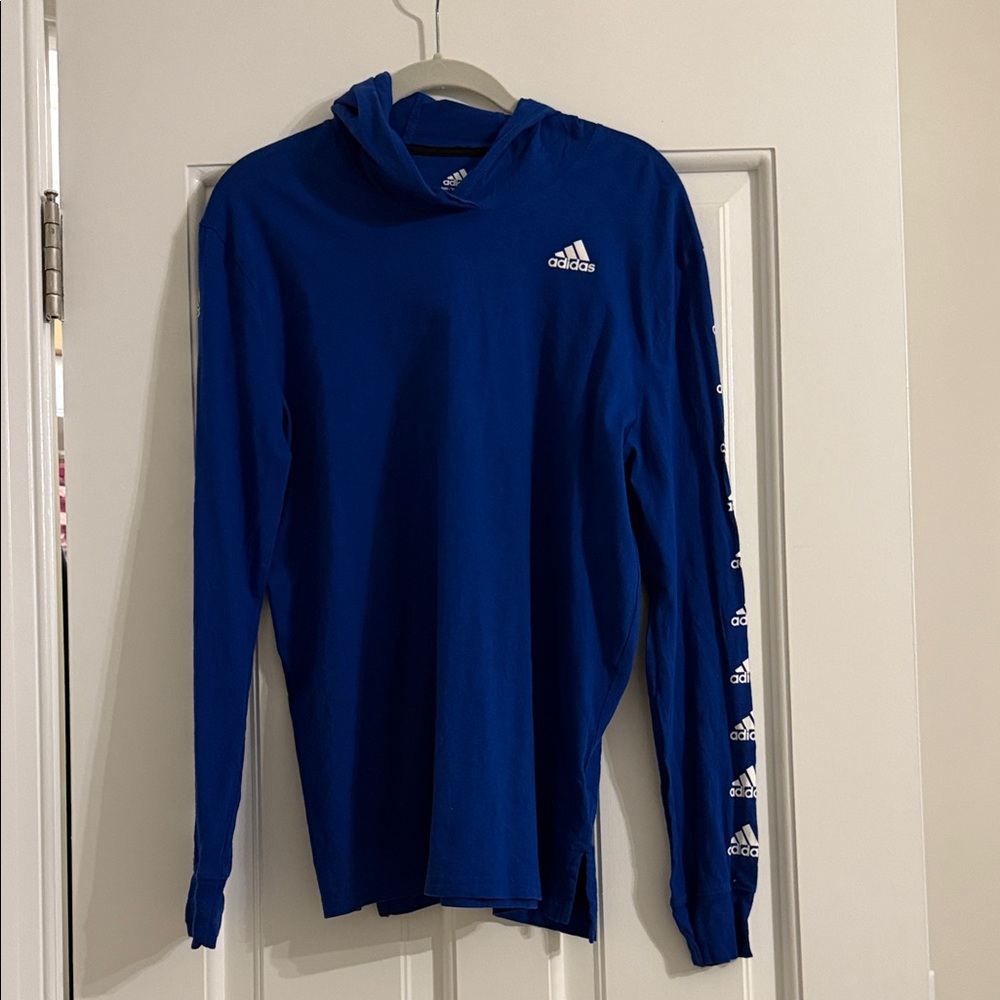 Adidas Royal Blue T-Shirt Hoodie with Logo Accents on Arms